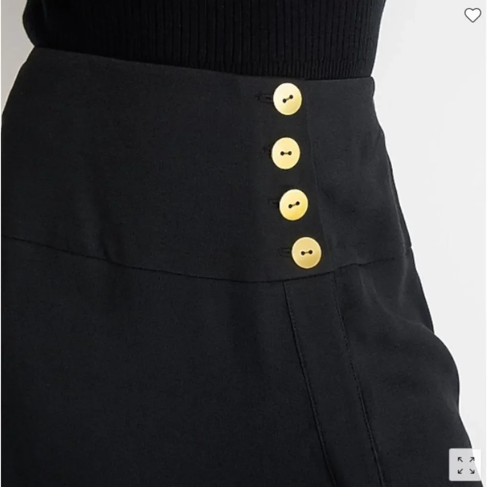 J. Crew Black Midi Skirt with Gold Buttons